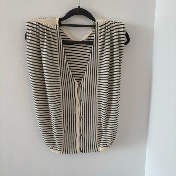 ba&sh Knit Sleeveless Shoulder Pads Top Vest Cardigan Lony Ecru & Navy Size M - Picture 6 of 10